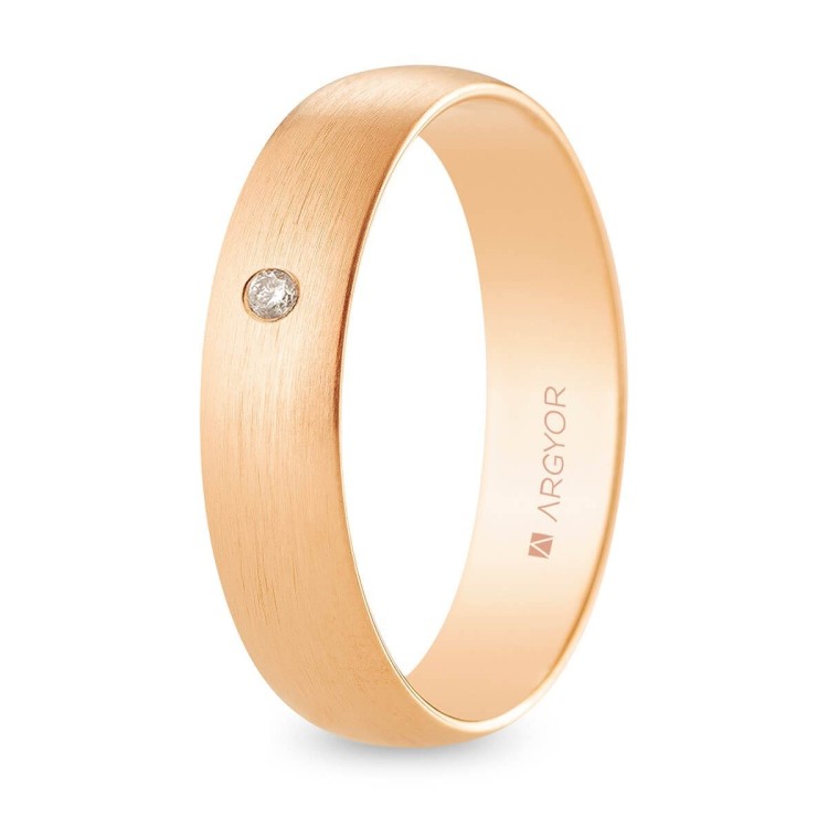 ALIANZA DE BODA ORO ROSA Y DIAMANTE SATINADA 5 MM