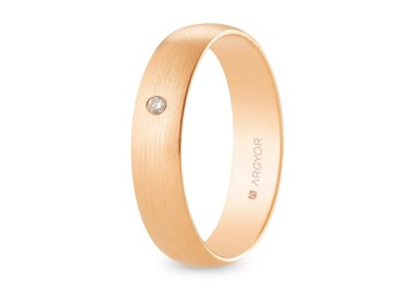 ALIANZA DE BODA ORO ROSA Y DIAMANTE SATINADA 5 MM