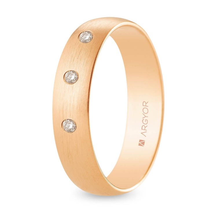 ALIANZA DE BODA ORO ROSA Y 3 DIAMANTES SATINADA 5 MM