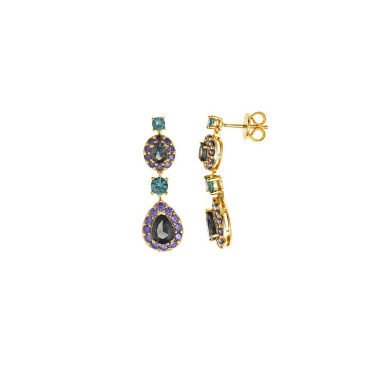 PENDIENTES AG CHAPADO DORADO TURMALINA