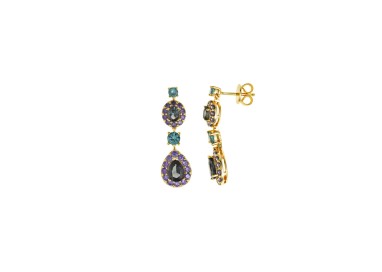 PENDIENTES AG CHAPADO DORADO TURMALINA