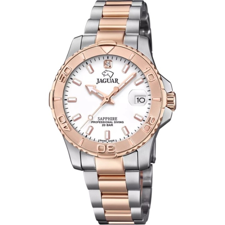 RELOJ SUIZO JAGUAR COUPLE DIVER PLATA