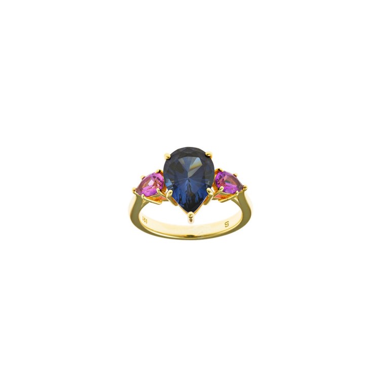 SORTIJA PLATA CHAPADO DORADO ZAFIRO