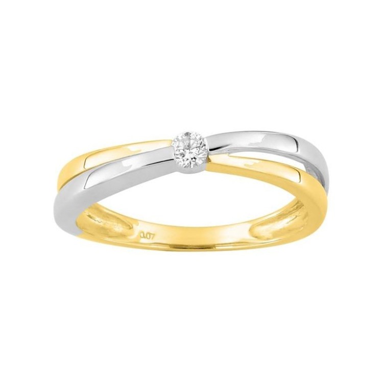 ANILLO DE COMPROMISO BICOLOR CON BRILLANTE 0.07 CT