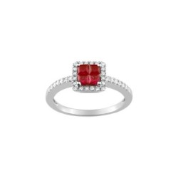 ANILLO DE COMPROMISO ORO BLANCO, RUBÍ Y DIAMANTES