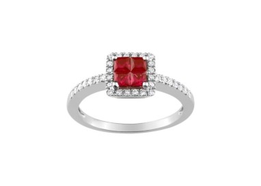 ANILLO DE COMPROMISO ORO BLANCO, RUBÍ Y DIAMANTES