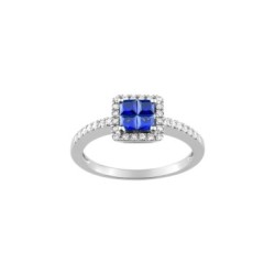 ANILLO ORO BLANCO ZAFIRO AZUL Y DIAMANTES