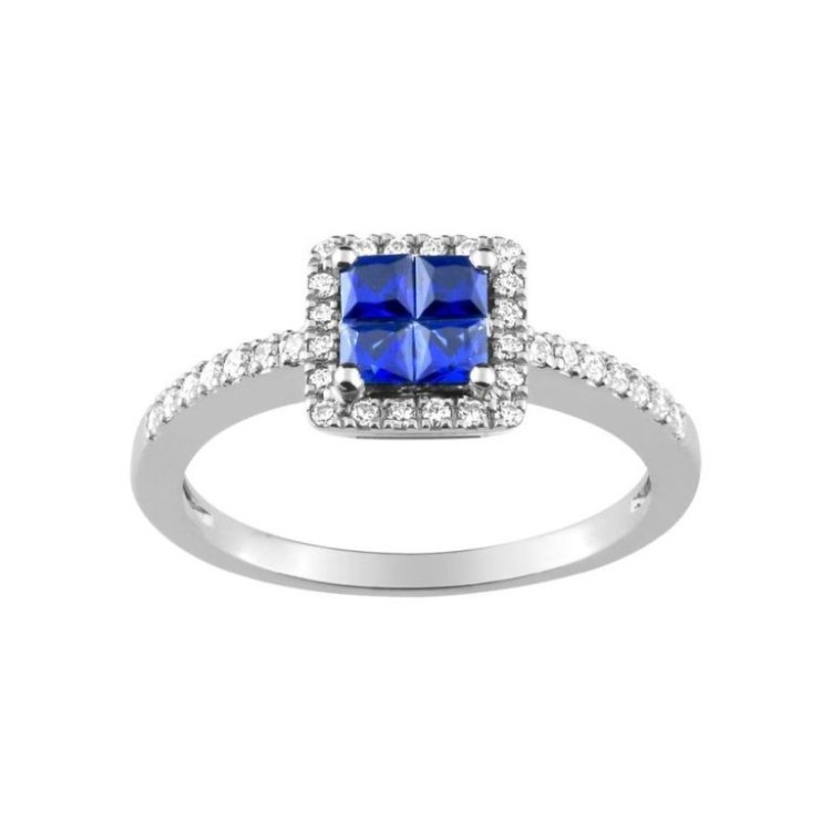 ANILLO ORO BLANCO ZAFIRO AZUL Y DIAMANTES