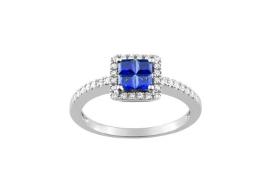 ANILLO ORO BLANCO ZAFIRO AZUL Y DIAMANTES