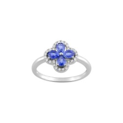 ANILLO DE ORO BLANCO, ZAFIRO AZUL Y DIAMANTES