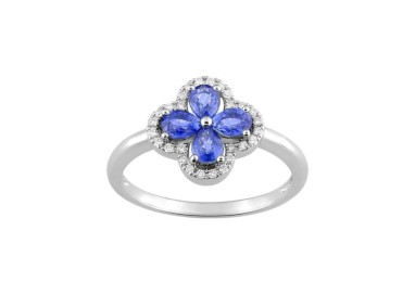ANILLO DE ORO BLANCO, ZAFIRO AZUL Y DIAMANTES