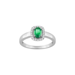 ANILLO DE ORO BLANCO, ESMERALDA Y DIAMANTES