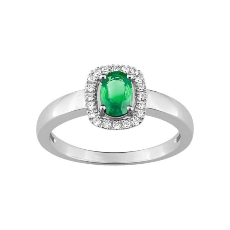 ANILLO DE ORO BLANCO, ESMERALDA Y DIAMANTES