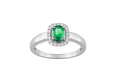 ANILLO DE ORO BLANCO, ESMERALDA Y DIAMANTES