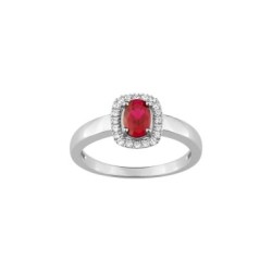 ANILLO DE ORO BLANCO, RUBÍ Y DIAMANTES