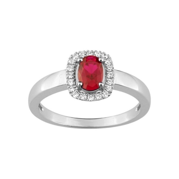 ANILLO DE ORO BLANCO, RUBÍ Y DIAMANTES