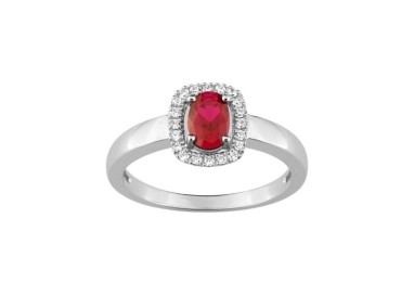 ANILLO DE ORO BLANCO, RUBÍ Y DIAMANTES