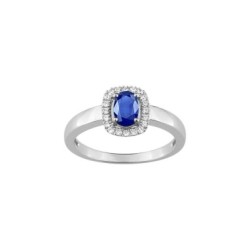 ANILLO DE ORO BLANCO, ZAFIRO AZUL Y DIAMANTES