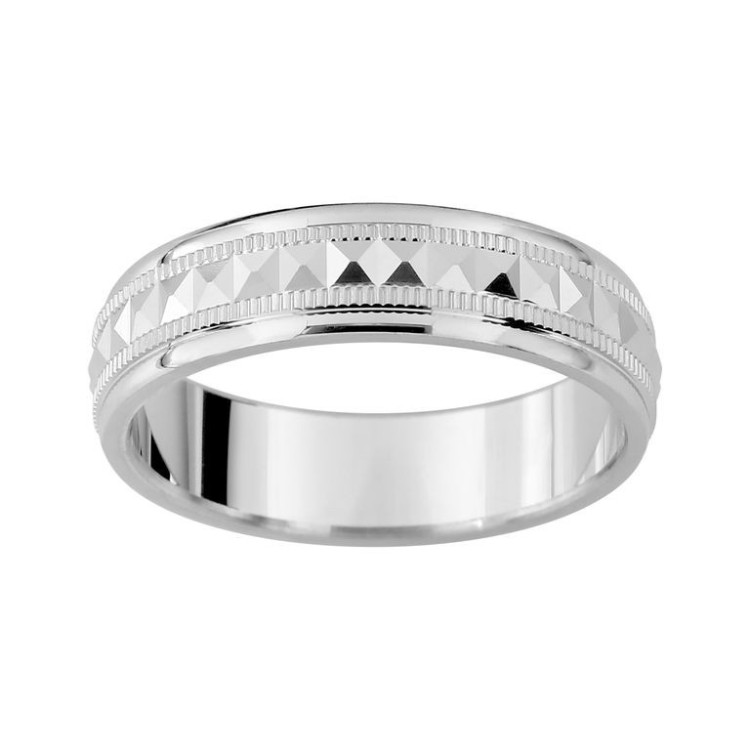 ALIANZA DE PLATA PLANA FACETADA 5 MM