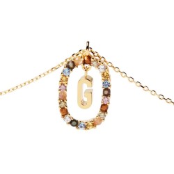 COLLAR LETRA G BAÑO ORO PIEDRAS COLORES