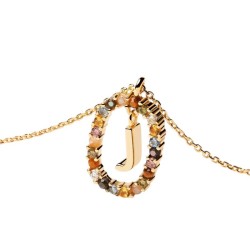 COLLAR LETRA J BAÑO ORO PIEDRAS COLORES