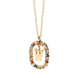 COLLAR LETRA W BAÑO ORO PIEDRAS COLORES