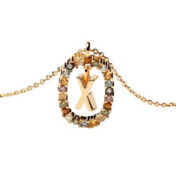 COLLAR LETRA X BAÑO ORO PIEDRAS COLORES