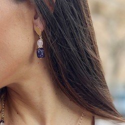 PENDIENTES ETNIA AMATISTA Y CUARZO ROSA