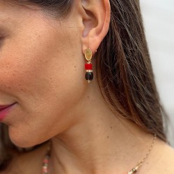 PENDIENTES ETNIA CUARZO FUMÉ Y CORAL