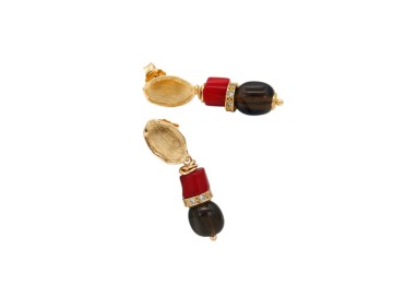 PENDIENTES ETNIA CUARZO FUMÉ Y CORAL