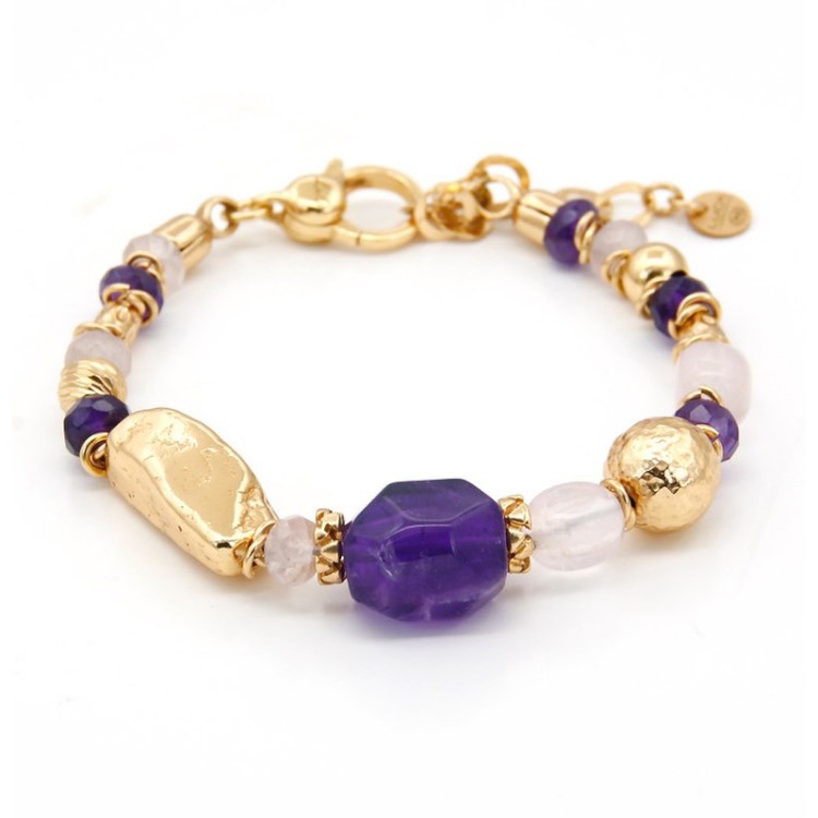 PULSERA ETNIA AMATISTA Y CUARZO ROSA