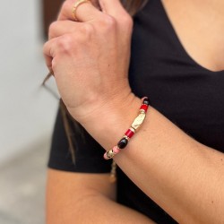 PULSERA ETNIA CUARZO FUMÉ Y CORAL