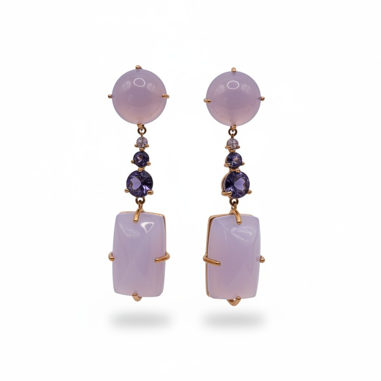PENDIENTES ORO PIEDRA FINA Y DIAMANTES