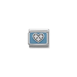 LINK CORAZÓN ESMALTE AZUL CON CIRCONITAS