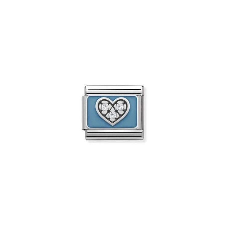 LINK CORAZÓN ESMALTE AZUL CON CIRCONITAS