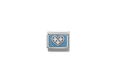 LINK CORAZÓN ESMALTE AZUL CON CIRCONITAS