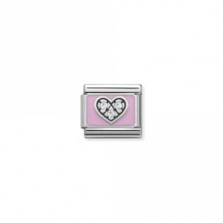 LINK CORAZÓN ESMALTE ROSA CON CIRCONITAS