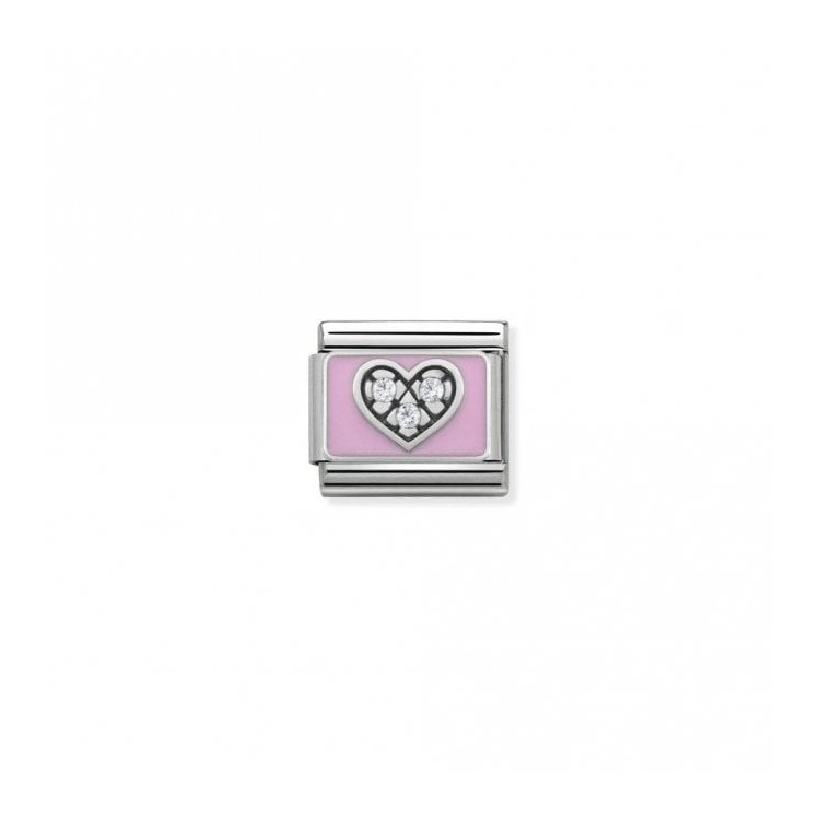 LINK CORAZÓN ESMALTE ROSA CON CIRCONITAS