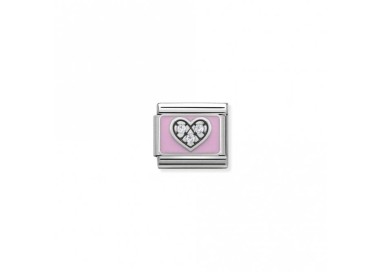 LINK CORAZÓN ESMALTE ROSA CON CIRCONITAS