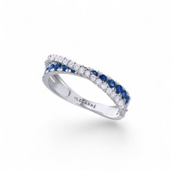 ANILLO ORO BLANCO, DIAMANTES Y ZAFIROS