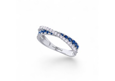 ANILLO ORO BLANCO, DIAMANTES Y ZAFIROS