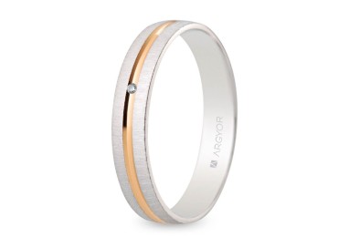 ALIANZA BICOLOR BLANCO-ROSA CON DIAMANTE 4 MM