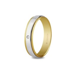 ALIANZA DE BODA BICOLOR Y DIAMANTE 5 MM