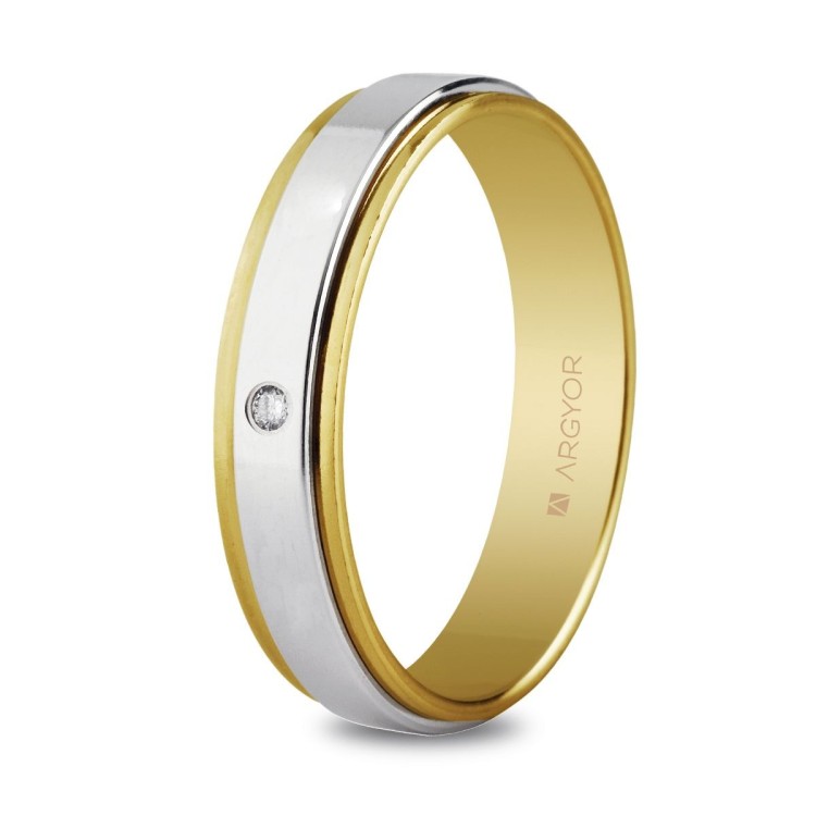 ALIANZA DE BODA BICOLOR Y DIAMANTE 5 MM
