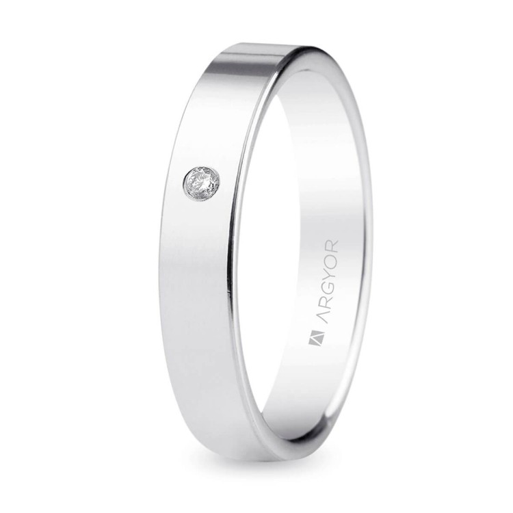 ALIANZA DE ORO BLANCO CON DIAMANTE 4 MM