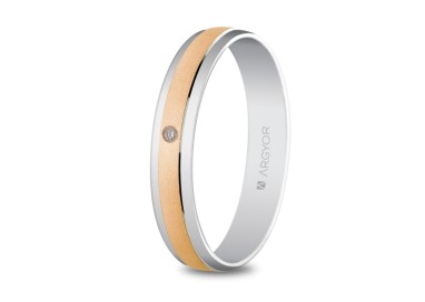 ALIANZA ORO BICOLOR ROSA/BLANCO Y DIAMANTE 4 MM